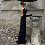 Autumn Winter Women Sexy Backless Chain Decoration Slim Fit Long Sleeved Dress