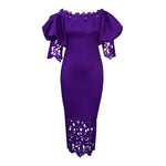 Women Clothes Elegant Lace Stitching Off Neck Dress