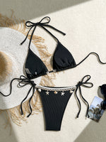 Shell Decoration Ribbed Bikini Women Swimwear Female Swimsuit Two-pieces Bikini Set Halter Strappy Bather Bathing Suit Swim Lady