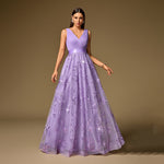Handmade Pleated Embroidered Cloth Stitching Short Sleeve Double V neck Party Dress Back Zipper A Swing Dance Dress