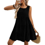 Summer Women Clothing Loose Casual Elegant Sleeveless Plaid Dress