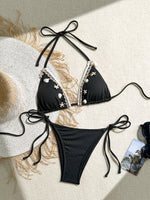 Shell Decoration Ribbed Bikini Women Swimwear Female Swimsuit Two-pieces Bikini Set Halter Strappy Bather Bathing Suit Swim Lady