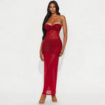 Tube Top Milk Silk Stitching Mesh Drilling Party Hip Wrapped Long Dress