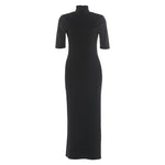 Summer Women Clothing French Half Turtleneck Backless Waist Trimming Dress