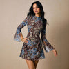 Double Layer round Collar Gauze Slit Horn Long Sleeve Slim Fit a Decoration Floral