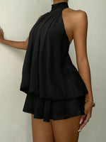 Vacation Figure Flattering Fashionable Sexy Backless Halter Lace Up Waist Trimming Solid Color Dress