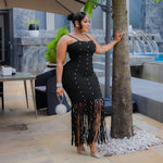 Sexy Sling Fringed Sheath Dress Women Bubble Beads