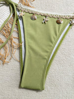 Shell Decoration Ribbed Bikini Women Swimwear Female Swimsuit Two-pieces Bikini Set Halter Strappy Bather Bathing Suit Swim Lady