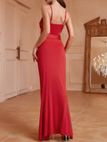 Women Clothing Arrival Red Paillette Splicing Sling Slit Maxi Dress Slim Fit Cocktail Formal Dress