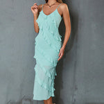 Summer Women Sexy Dress Semi Transparent Stitching Sleeveless Backless Halter Dress