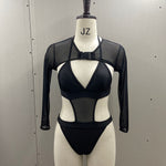 Neon Long Sleeve High Cut Out Women Swimwear One Piece Swimsuit Female Mesh Monokini Bather Bathing Suit Swim Lady Beachwear