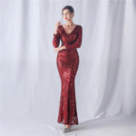 Positioning Floral Cutting Craft Magic Color Sequin Annual Meeting Wedding Long Sleeve Evening Dress