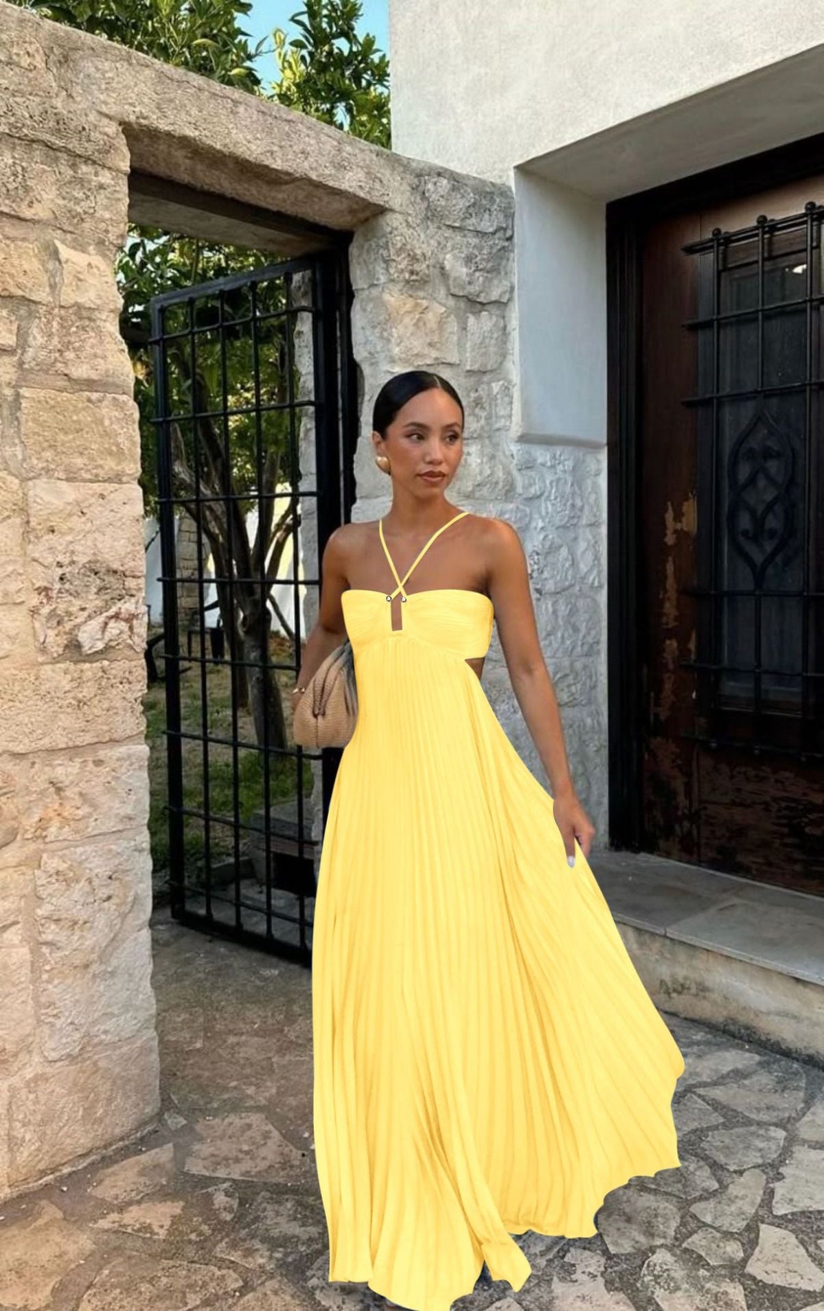Summer Solid Color Tube Top Pleated Sleeveless Sling Dress