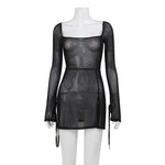 Summer Women Clothing Refreshing Slim Fit Square Collar Sexy Mesh See through Beach Cover Up Slim Fit Sexy