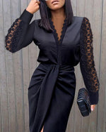 Women Lace V neck Patchwork Sheath Sexy Dress European