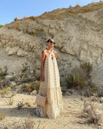 Halter Three Dimensional Floral Mop Tiered Dress