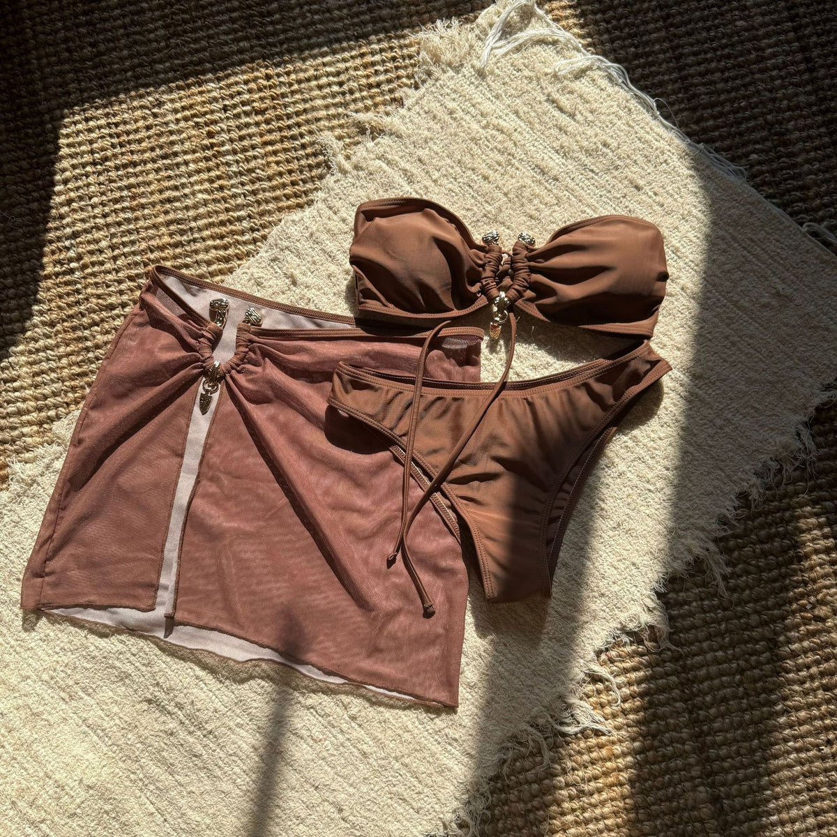 With Mesh Skirt Bandeau Bikini Women Swimwear Female Swimsuit Three-pieces Bikini Set Metal Ring Bathing Suit Swim Beachwear