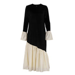 Korean Velvet Autumn French Stitching round Neck Flared Sleeves Dress Loose Maxi Dress Women Clothing