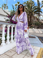 Women Wear Spring Long Printed V neck Long Sleeve Elegant Dress