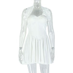 Solid Color Slim Women Clothing Sexy Backless Pleated A line Simple Halter Short Sleeveless Dress
