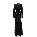 Elegant V neck Bell Sleeve French A line Dress Women Clothing High Waist Floral Dress