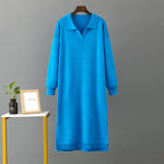 Autumn Winter Polo Collar Base Knitting Loose Solid Color Women Dress