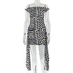 Special Women Clothing Street Leopard Print Printed Lace up Hip Dress Diagonal Collar Sleeveless Office Short Dress