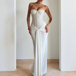 Women Evening Maxi Dress Waist Slimming Ribbon Tube Top Dress