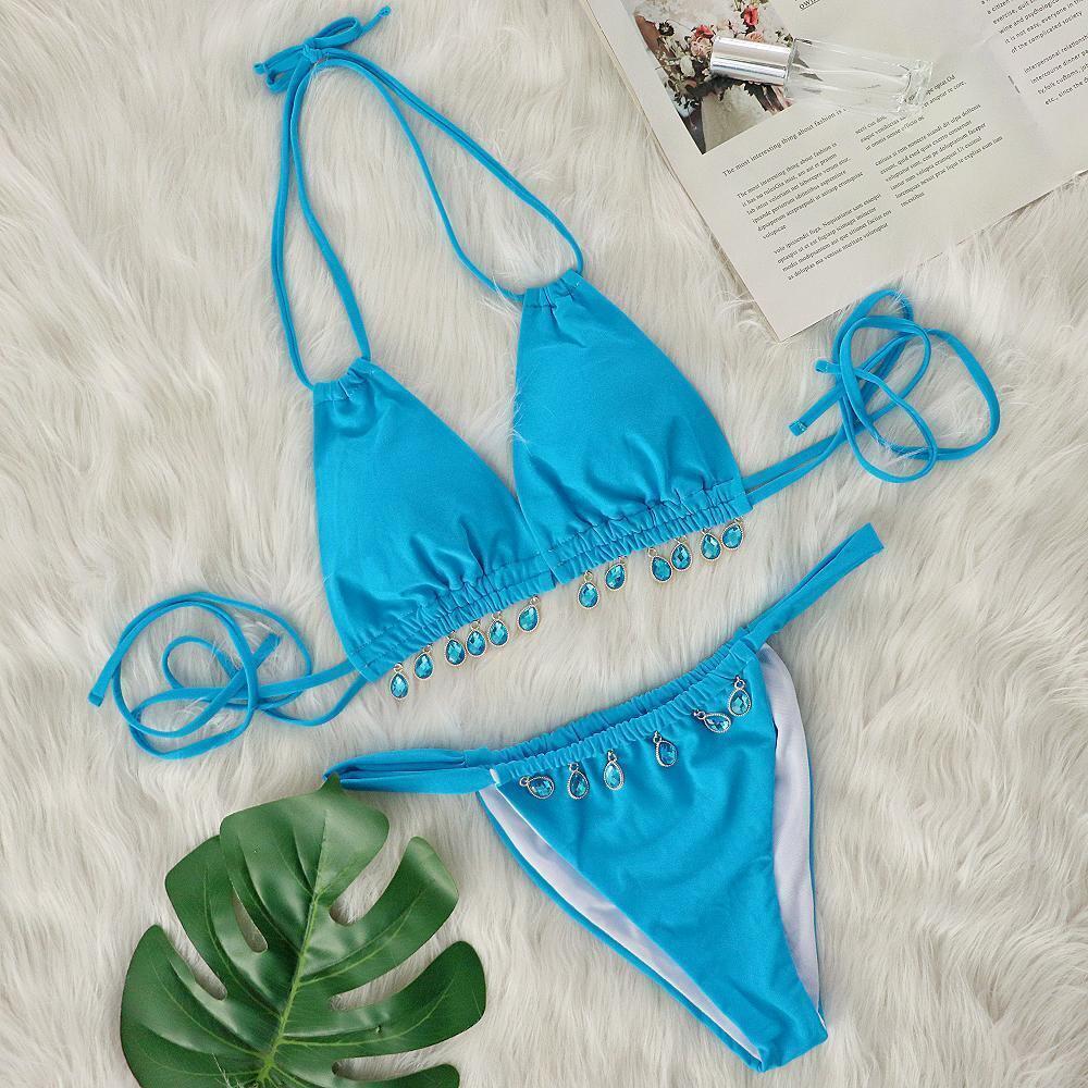 2025 Halter Luxury Rhinestone Diamond Bikini Female Swimsuit Women Swimwear Two-pieces Bikini Set Bather Bathing Suit Swim Lady
