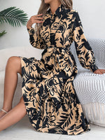 Spring Summer Casual Floral Long Sleeve Shirt Ruffled Maxi Dress Women Clothing