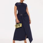 Summer Women Solid Color round Neck Slim Slimming Slit Dress
