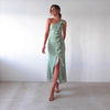 Summer Slant Shoulder Sexy Pleated High Slit Slim Fit Dress