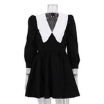 Spring Autumn French Black White Contrast Color Doll Collar Short Dress Women Elegant Pleated A line Dress
