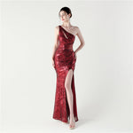 Sexy Slim Hip One Shoulder Diagonal Collar Sequin Gauze Evening Dress The Dinner Party