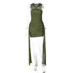 Women Clothing Summer Sleeveless Halter Pleated Waist Tight Slim Sexy Skinny Sheath Dress