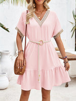 Summer Lace V neck Bubble Lace up Dress