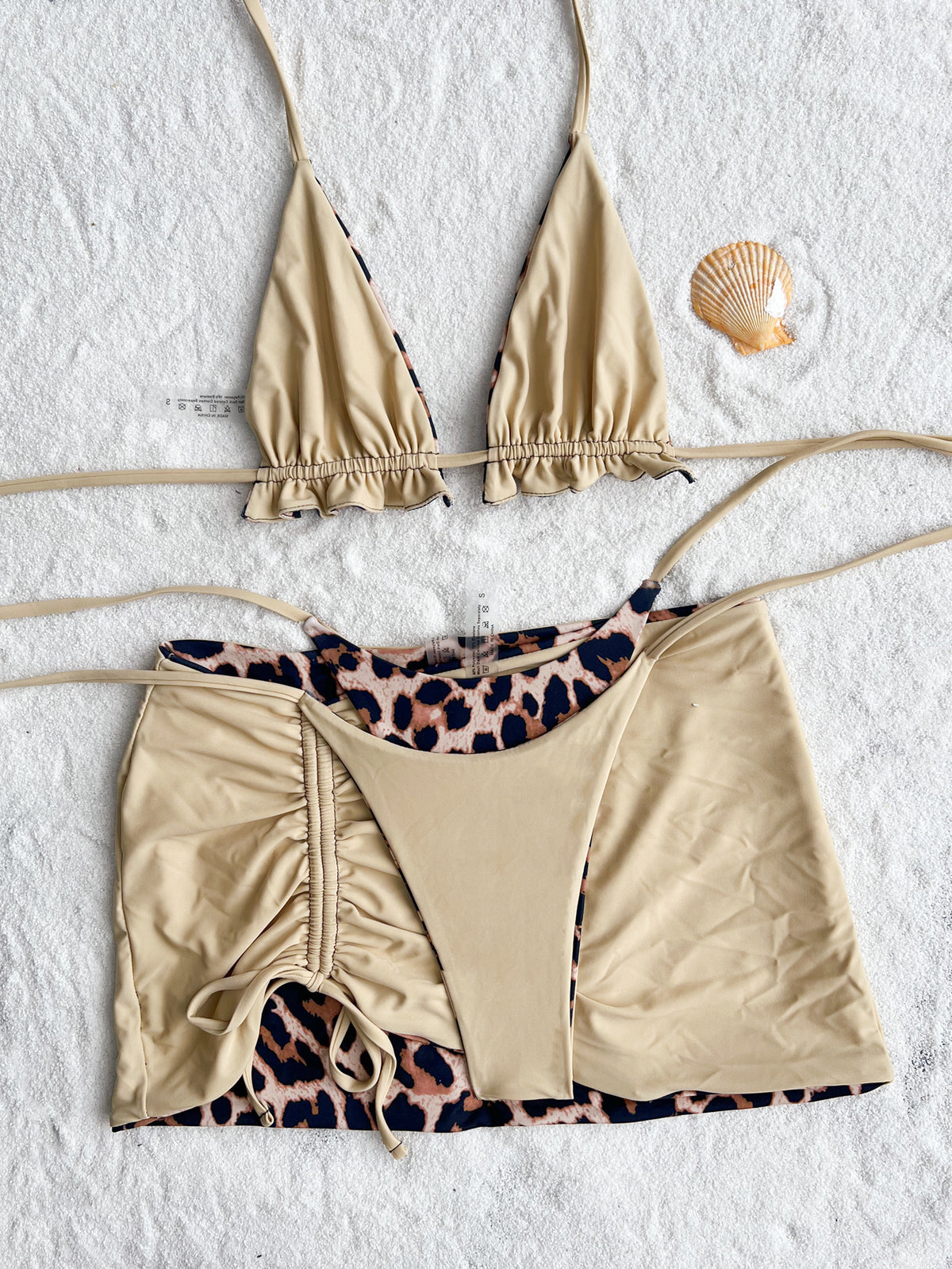 XS - L Doulbe Side Wearable Reversible Bikini Women Swimwear Female Swimsuit Three-pieces Bikini Set Ruffled Bathing Suit Swim