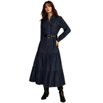 Women Clothing Denim Long Sleeve Breasted Waist Dress(Without Belt)