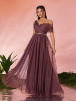 Evening Dress Slim Fit Maxi Dress Slimming Shoulder Hollow Out Cutout Annual Meeting Host Formal Dress