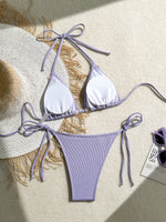 Shell Decoration Ribbed Bikini Women Swimwear Female Swimsuit Two-pieces Bikini Set Halter Strappy Bather Bathing Suit Swim Lady