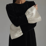 Korean Velvet Autumn French Stitching round Neck Flared Sleeves Dress Loose Maxi Dress Women Clothing
