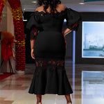 D368 cross-border women's fashion temperament lace off-the-shoulder fishtail party sexy party dress foreign trade dress