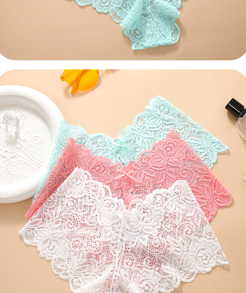 Women's Briefs Sexy Lace Mesh Panties Perspective Underwear Low Waist Solid Color Briefs Breathable Intimates Female Lingerie