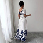 Summer Bubble Sleeve High Waist Tight Waist Women Printed Wear Large Swing Sling Dress