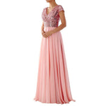 Summer Dress V neck Sequ Chiffon Stitching Evening Maxi Dress