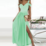 Women Clothing Maxi Dress Printed V neck Elegance Sleeveless Sexy Slit Dress