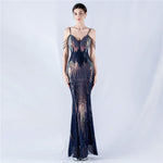 Dress Positioning Floral Sequin Craft Beaded Strap Evening Dress