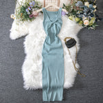 Women Clothing Summer Sexy Kinked Chest Flattering Machine Hollowed Reversible Knitted Dress