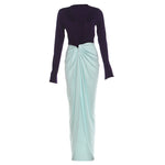 Autumn Winter Women Clothing Fashionable Elegant Deep V Plunge neck Long Sleeve Split Maxi Dress Women
