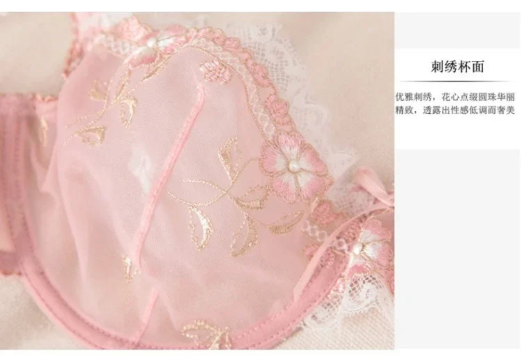 MOYISU Pure Sexy French Ultra-thin Underwire Large Size Bra Set Fat Mm Big Chest Small D Cup Bra Thin Lace Underwear Women